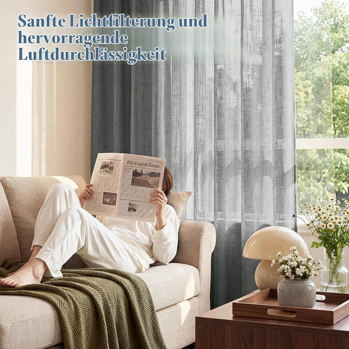 PONY DANCE Vorhänge Kurz Leinenoptik Gardinen für Küche Dekoschals Vorhang Leinenoptik Halbtranspare