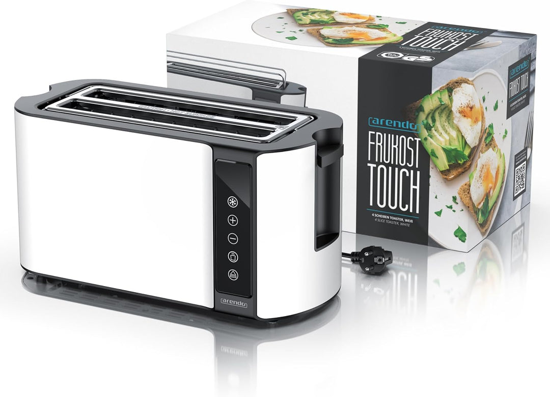 Arendo - Edelstahl Toaster Langschlitz 4 Scheiben- Touchscreen – Doppelwandgehäuse – Integrierter Br