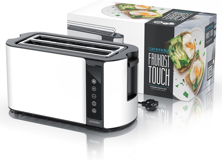 Arendo - Edelstahl Toaster Langschlitz 4 Scheiben- Touchscreen – Doppelwandgehäuse – Integrierter Br