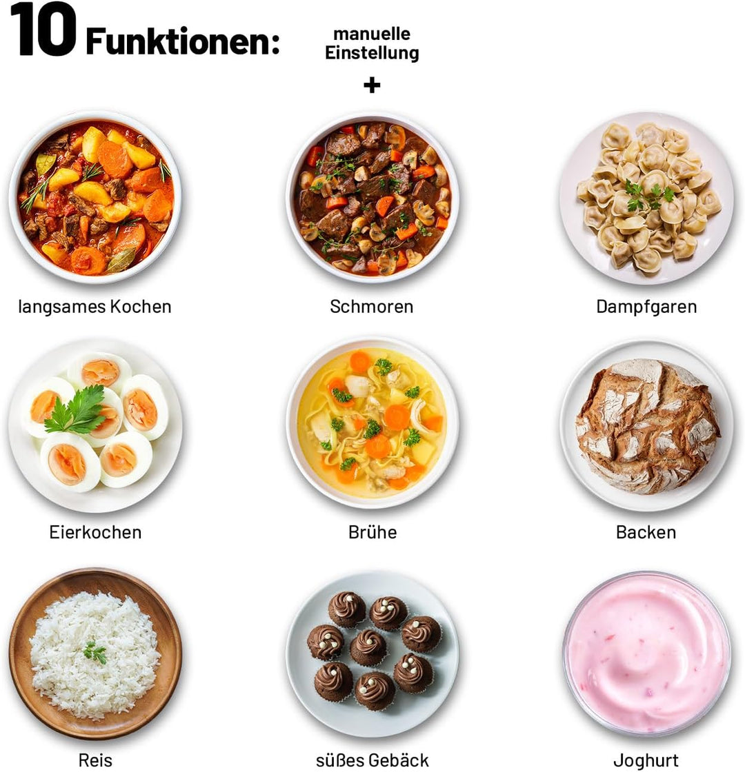 Lauben OvenSafe® Multikocher 6000RS Multifunktionaler Topf mit 6 l Fassungsvermögen, 10 Programme, g