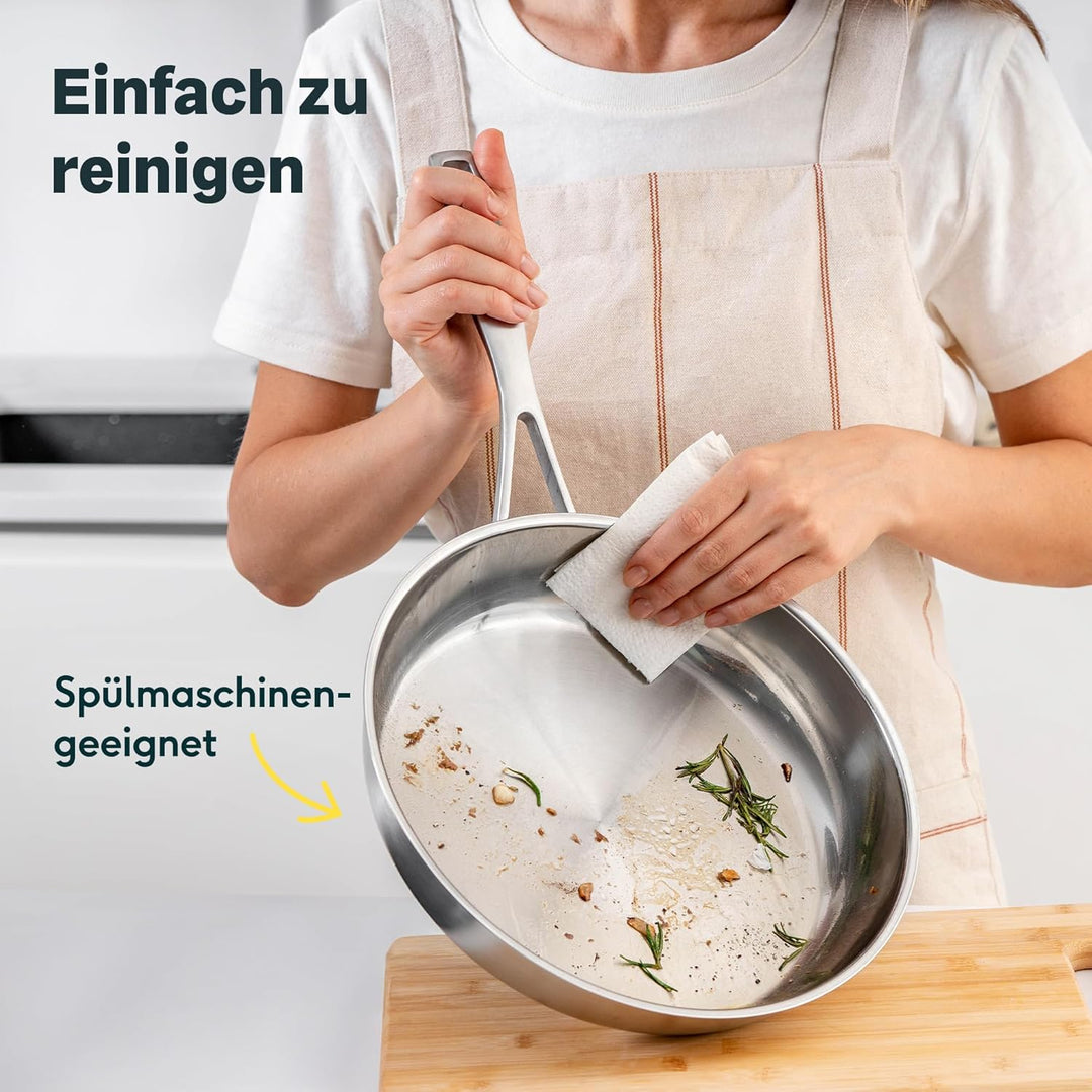 SILBERTHAL Edelstahl Pfanne Unbeschichtet - Induktion - Profi Bratpfanne 28cm - Röstaromen - Ofenfes
