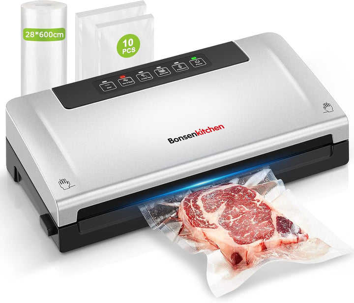 Bonsenkitchen Vakuumiergerät, 5-Modus-Vakuumierer mit Cutter und Rollenbeutelaufbewahrung, für Konti