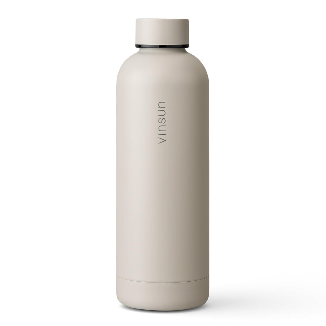 Vinsun Trinkflasche Edelstahl beige 500ml - auslaufsicher, Kohlensäure geeignet, BPA frei - doppelwa