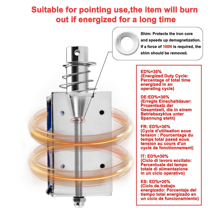 Heschen Magnet-Elektromagnet, HS-1578B, DC12 V, 4,8 A, 25 mm Hub, Kraft 50 N, Push-Pull-Typ, offener