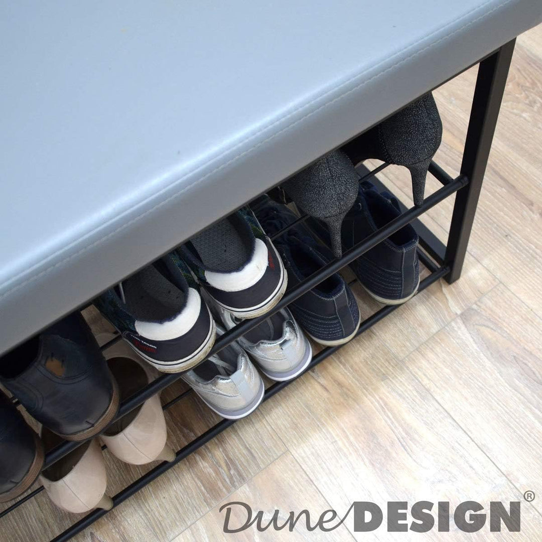 DuneDesign Schuhregal 96x32,5x51cm Schuhbank Offener Schuhschrank Sitzbank Grau Hellgrau, Hellgrau