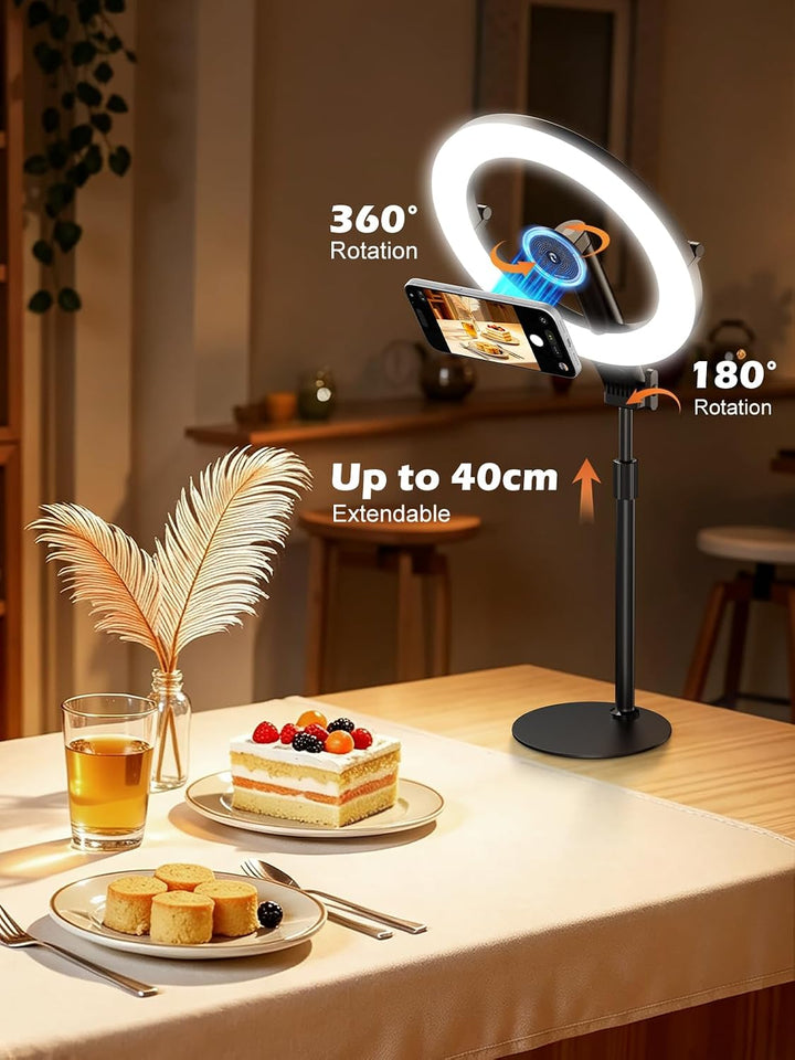 Smiling Shark Ringlicht 5000mAh Akku Selfie Licht mit Handyhalterung Magnet | 25cm Faltbar Tisch-Rin