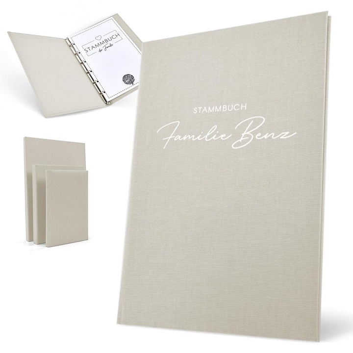 Hochzeitideal Stammbuch 'Serie 311' A5 Creme | Handgefertigt aus Buchbinderleinen 23x19,5 cm | 4-Rin