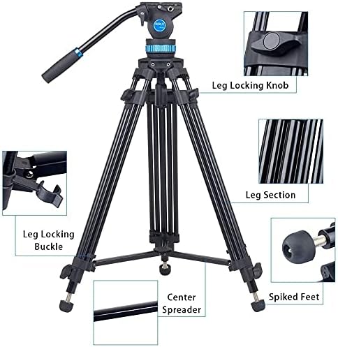 SIRUI Video Tripod Stativ SH15,Aluminium Travel Videostativ mit 360°Fluidkopf,155cm, Max Load 10KG N