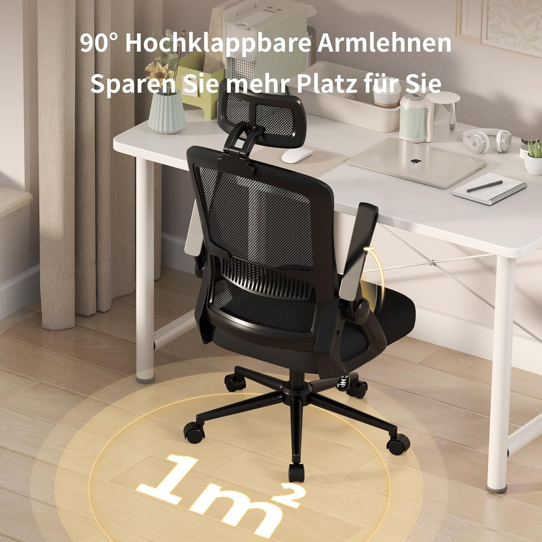 naspaluro Bürostuhl Ergonomisch mit Verstellbarer Armlehnen, Schreibtischstuhl mit Kopfstütze, Atmun