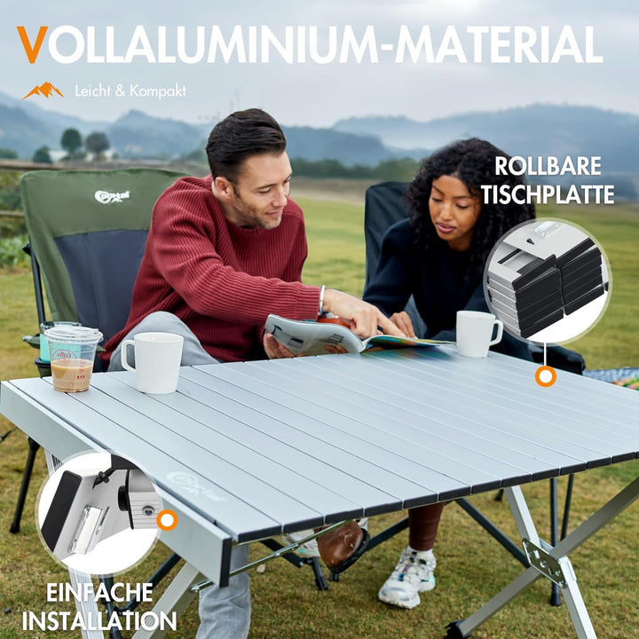 PORTAL Campingtisch faltbar Höhenverstellbar Klapptisch Aluminium 108 x 71cm rollbar Camping Tisch k