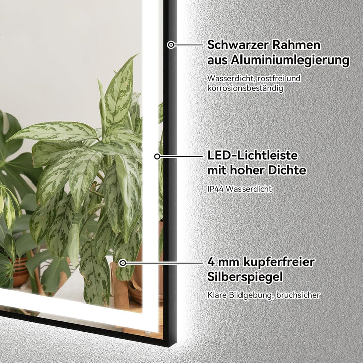 YU YUSING Badspiegel mit Beleuchtung 100x80cm Badezimmerspiegel mit Beschlagfrei 3 Lichtfarbe Dimmba
