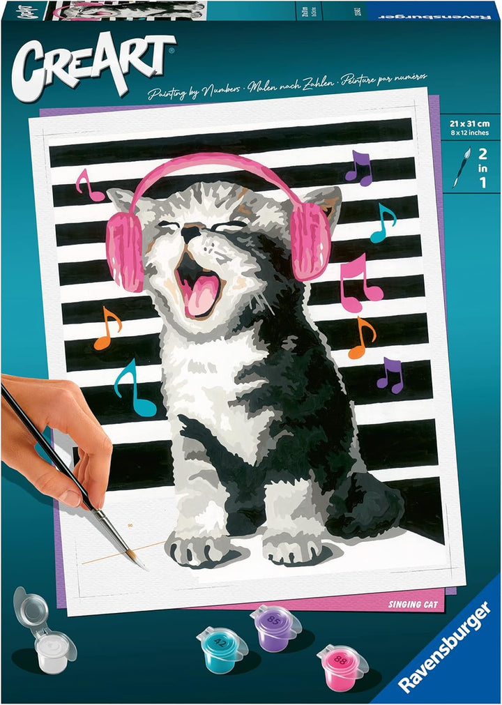 Ravensburger CreArt 23545 - Singende Katze - Malen nach Zahlen Erwachsene, DIY Malset mit Pinsel und