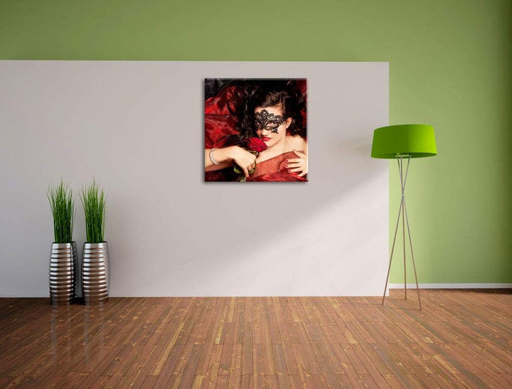 Pixxprint Sexy Frau mit Rose Shades of, Format: 70x70 auf Leinwand, 70x70