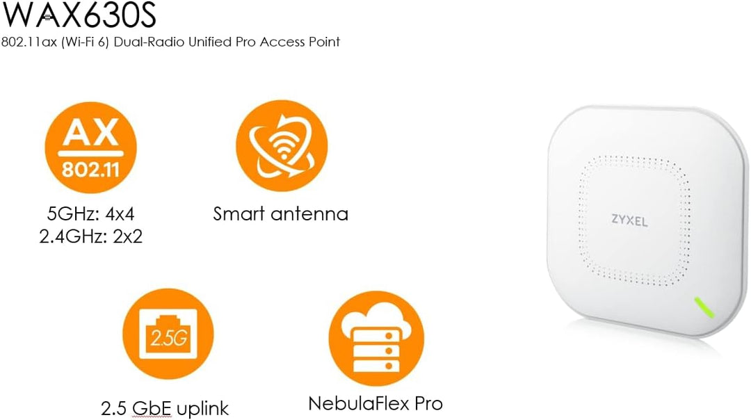 ZYXEL WAX630S Single Pack 802.11AX (WIFI6) 4X4 SMART Antenna EXCLUDE Power Adaptor. 1 Year NCC PRO P