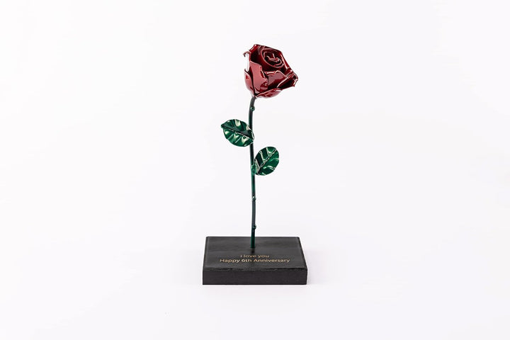 Forging Art Bcn® Ewige schmiedeeiserne Rose mit Holzsockel mit personalisierter Gravur - Handgeschmi