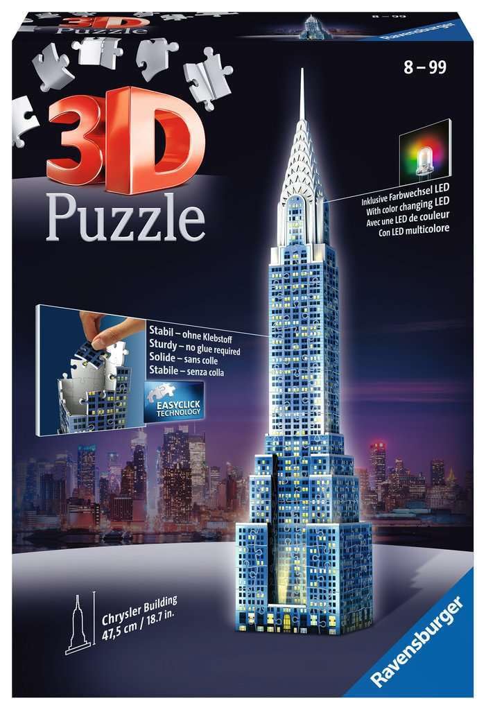 Ravensburger 3D Puzzle 12595 - Chrysler Building bei Nacht - 216 Teile - für Wolkenkratzer Fans ab 8