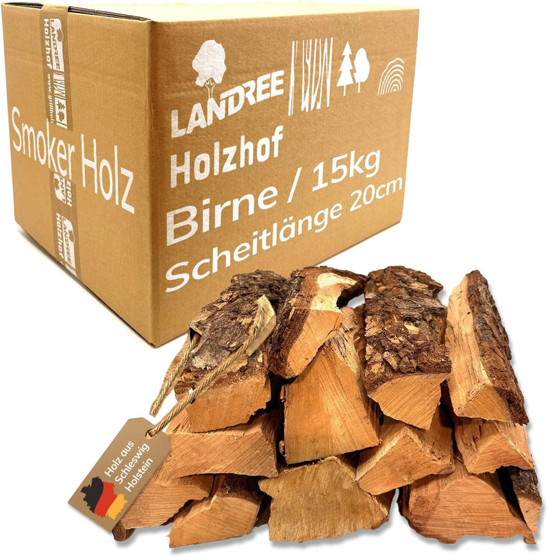 Landree® Birne Smokerholz 15 Kg - für Smoker, Räucherofen, grosse Kugelgrills - Scheitlänge ca. 20cm