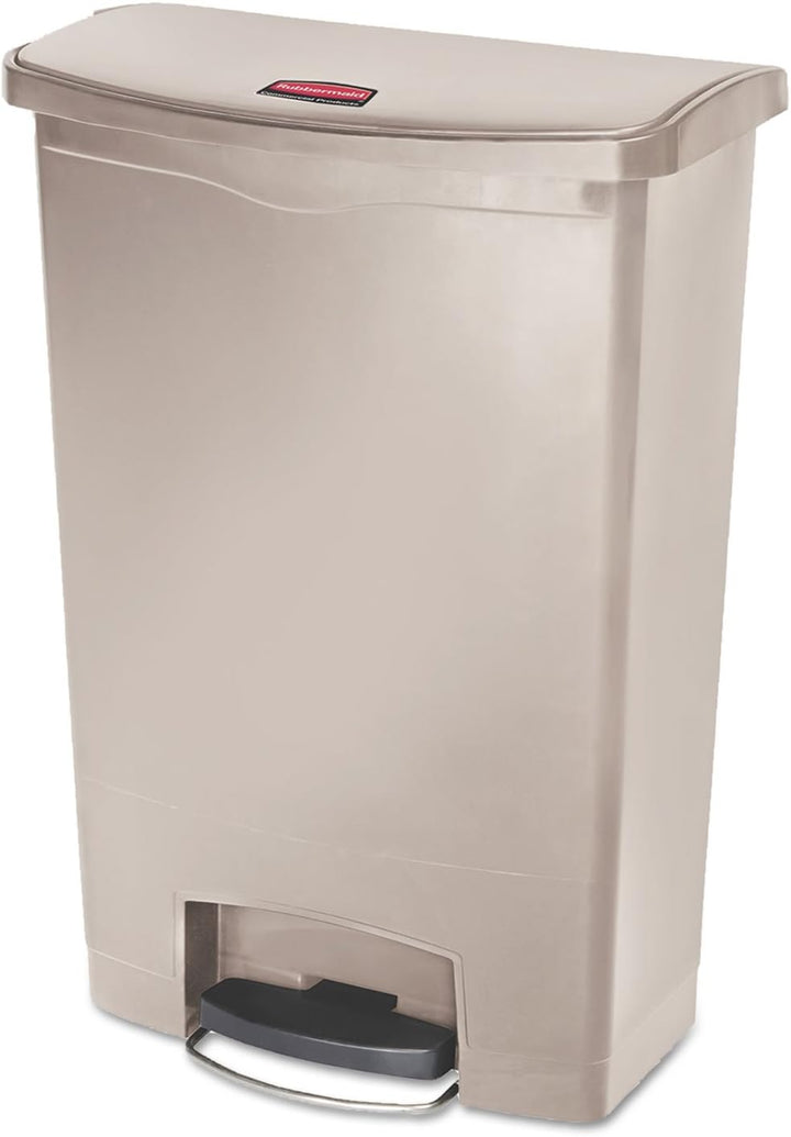 Rubbermaid Commercial Products Slim Jim 1883552 90 Litre Front Step Step-On Resin Wastebasket - Beig