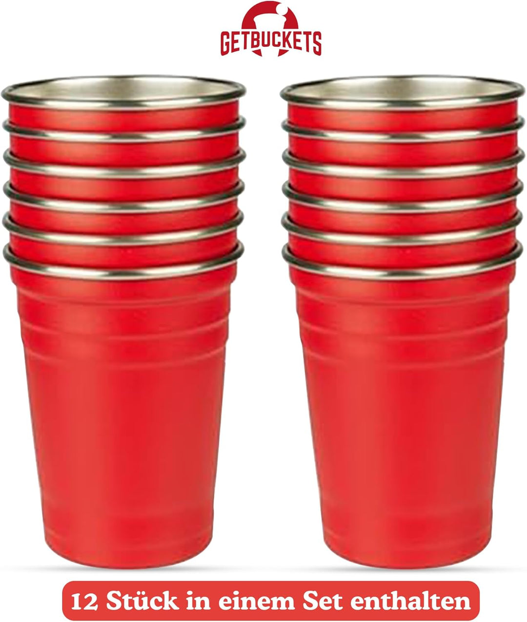 GetBuckets® Bierpong Becher Set (12 STK.) | Edelstahl Spülmaschinenfest Wiederverwendbar Stabil | Or