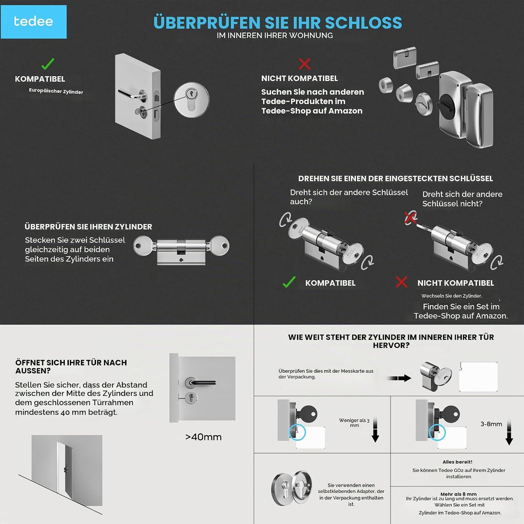 tedee Lock GO 2 Aluminium Set |smartes Türschloss Schwarz | biometrisches Tastenfeld Schwarz | Smart