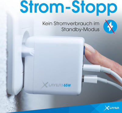 XLayer Power Saver 65W USB C Ladegerät PD Netzteil Knopfdruck Schnellladegerät mit Strom-Stopp-Funkt