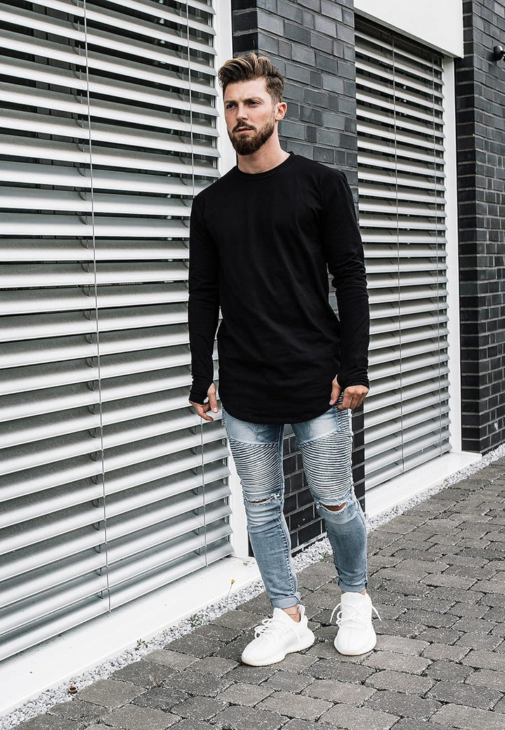 Blackskies Round Longsleeve T-Shirt | Langes Oversize Fashion Basic Langarm Herren Longshirt Long Te