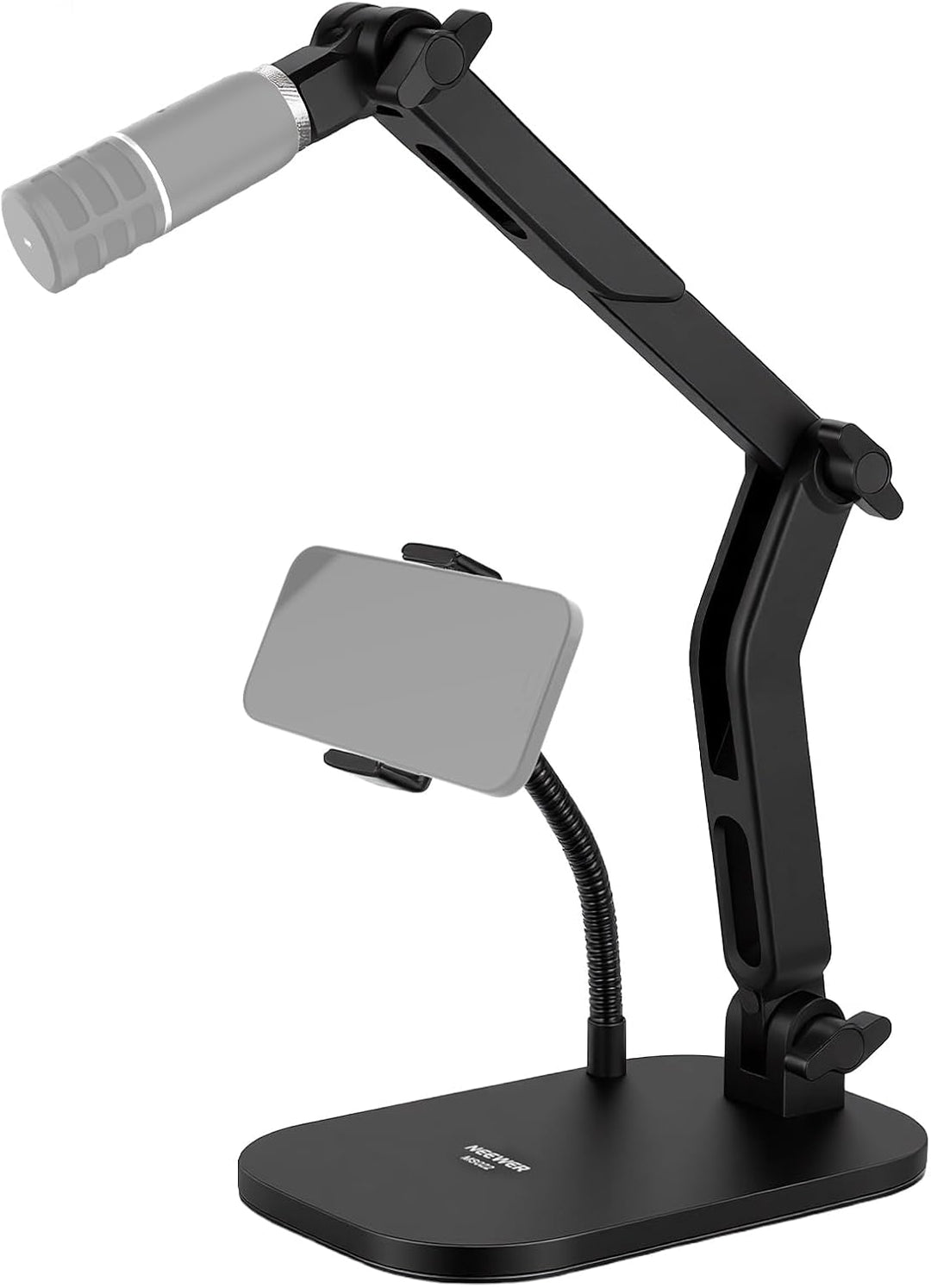 NEEWER Microphone Stand, Tisch Mikrofonständer mit Handyhalterung flexiblem Arm, verstellbare Mikrof