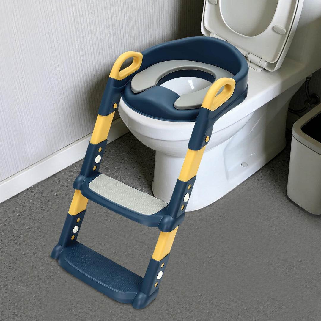 Kinder Toilettensitz mit Treppe, 2-7 Jahre, 6-stufig höhenverstellbar, klappbarer Toilettentreppe, P
