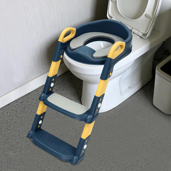 Kinder Toilettensitz mit Treppe, 2-7 Jahre, 6-stufig höhenverstellbar, klappbarer Toilettentreppe, P