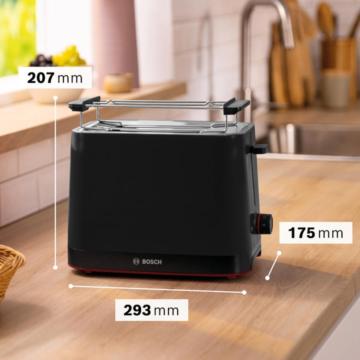 Bosch Kompakt Toaster MyMoment TAT3M123, entnehmbarer klappbarer Brötchenaufsatz, mit Auftaufunktion