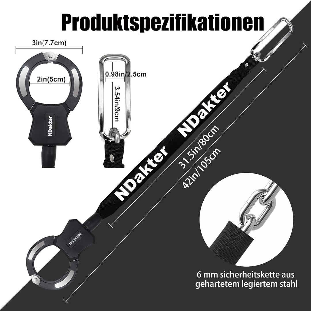 NDakter E Scooter Schloss, Handschellenschloss 105cm, Leicht mit Schlüssel 107cm Long mit 6mm Kette,