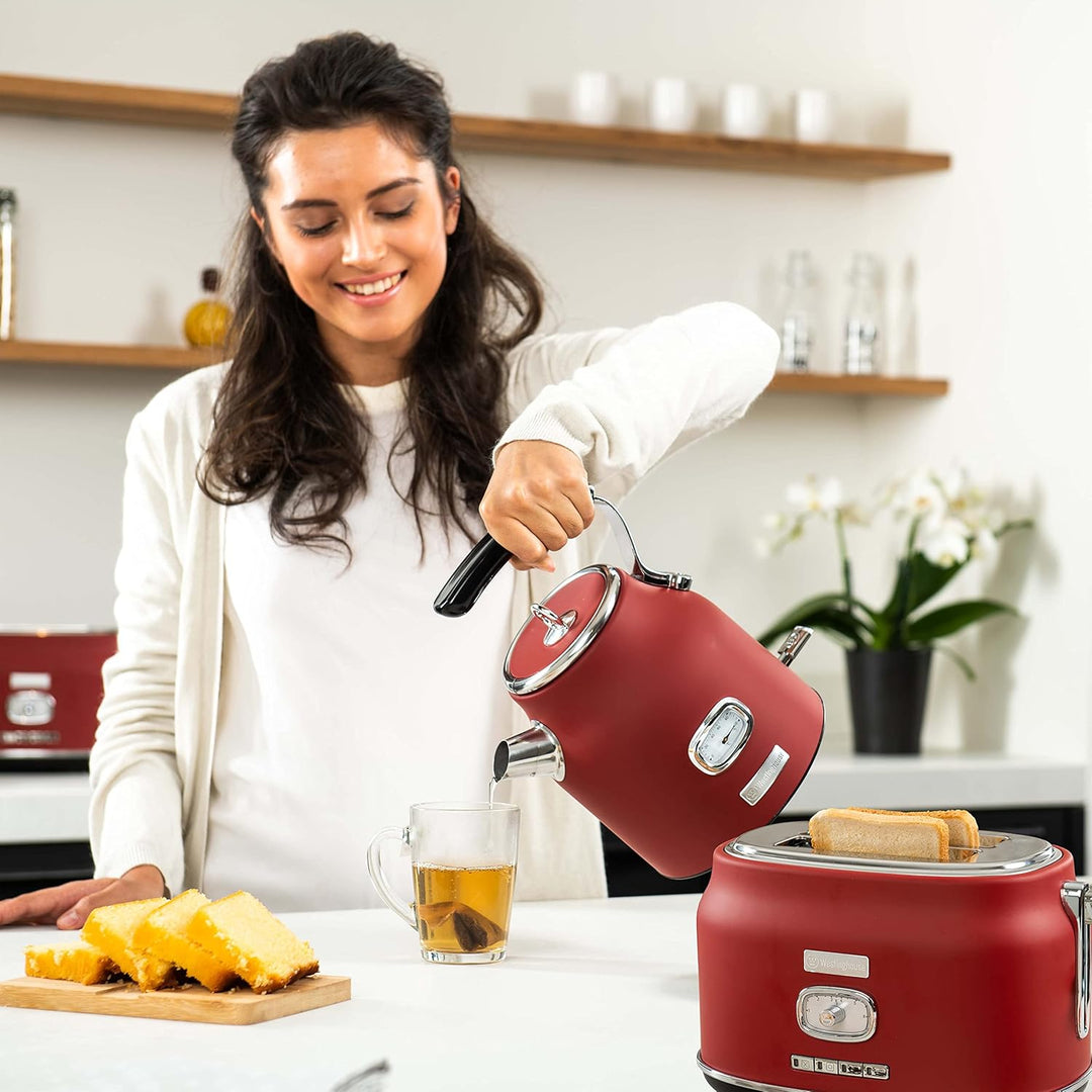 Westinghouse Retroline Frühstück-Set Rot, Toaster & Wasserkocher, 1.7 Liter, Kalkfilter & Überhitzun