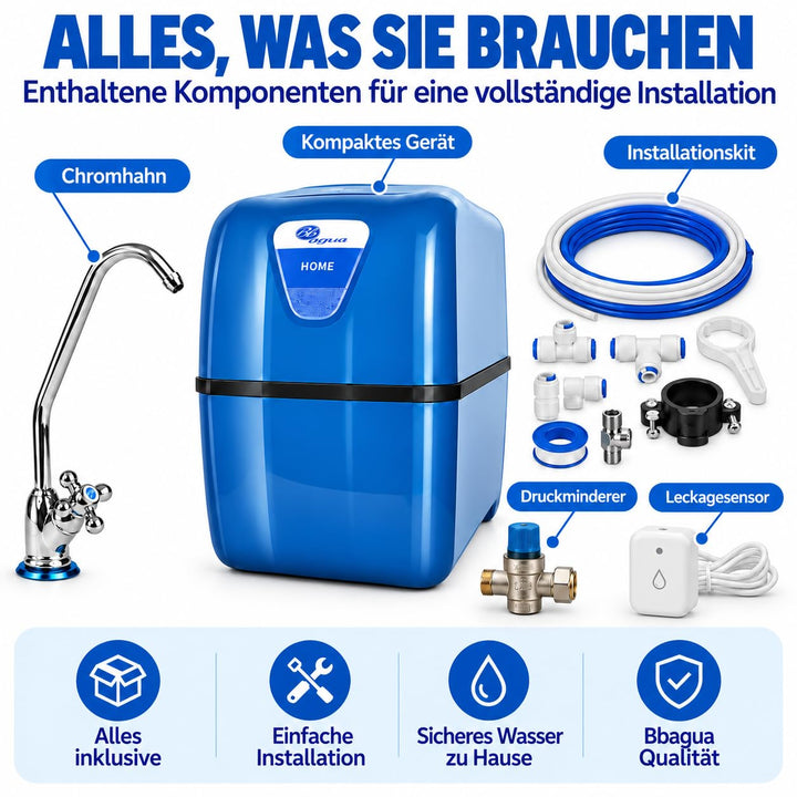 Bbagua Home Kompakte Umkehrosmose-Ausrüstung mit 5 Stufen. Einfache Installation unter Arbeitsplatte