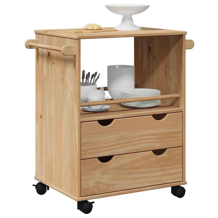 Tomostar Küchenwagen, Aufbewahrungswagen mit Rollen, Küchenwagen OTTA 59 x 45 x 80 cm Massivholz Kie