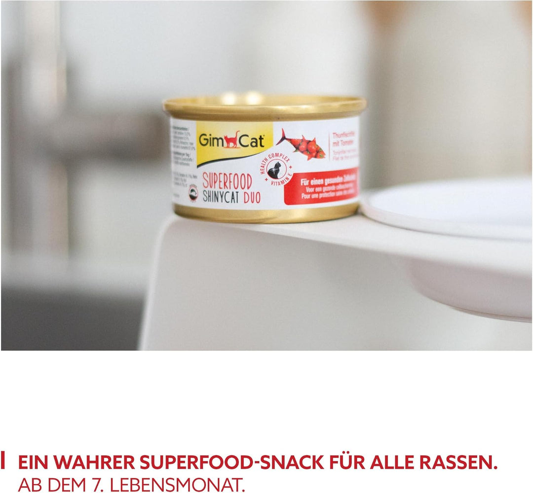 GimCat Superfood ShinyCat Duo Thunfisch mit Tomaten - Katzenfutter mit saftigem Filet ohne Zuckerzus
