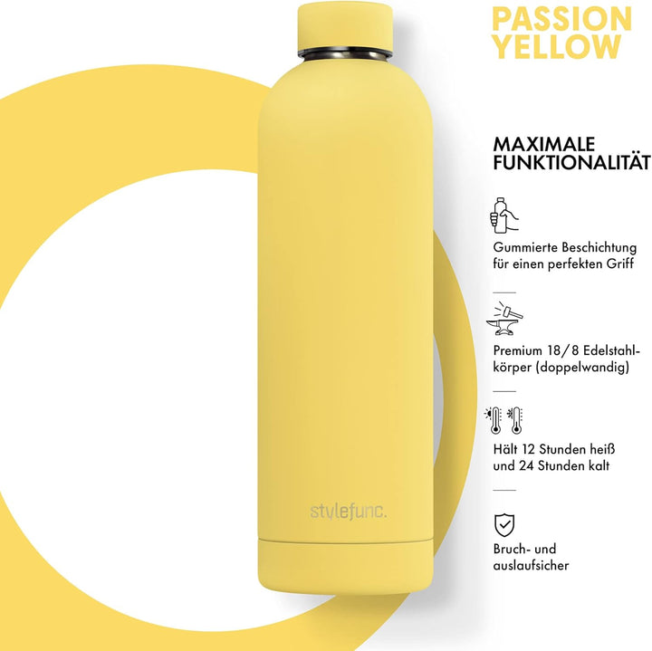 Edelstahl Trinkflasche "pure" | 500ml 750ml & 1l auslaufsichere Thermosflasche | Kohlensäure geeigne
