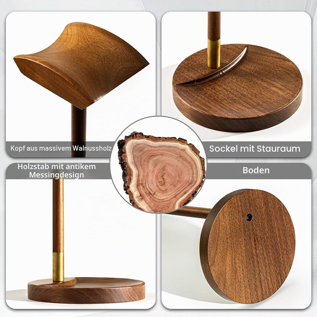 Headphone Stand für Schreibtisch, massiver Holz Gaming-Headset-Ständer, Holz-Headphone-Halter mit St