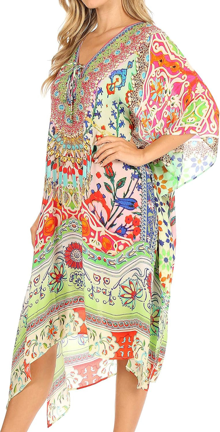 Sakkas Kristy lang hoch Leichte Kaftan Kleid/Vertuschung mit V-Ausschnitt Juwelen Einheitsgrösse Tm2