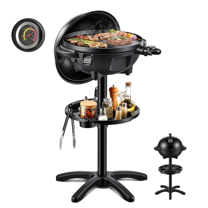 FOHERE 2400W Elektrischer Elektrogrill 2in1 Tischgrill - Standgrill mit Thermostat, Grillplatte mit