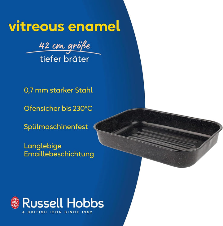Russell Hobbs CW11431 42cm Glaskörpe Emaille tiefer Bräter, Spülmaschinenfest Ofenbackform, Kohlenst