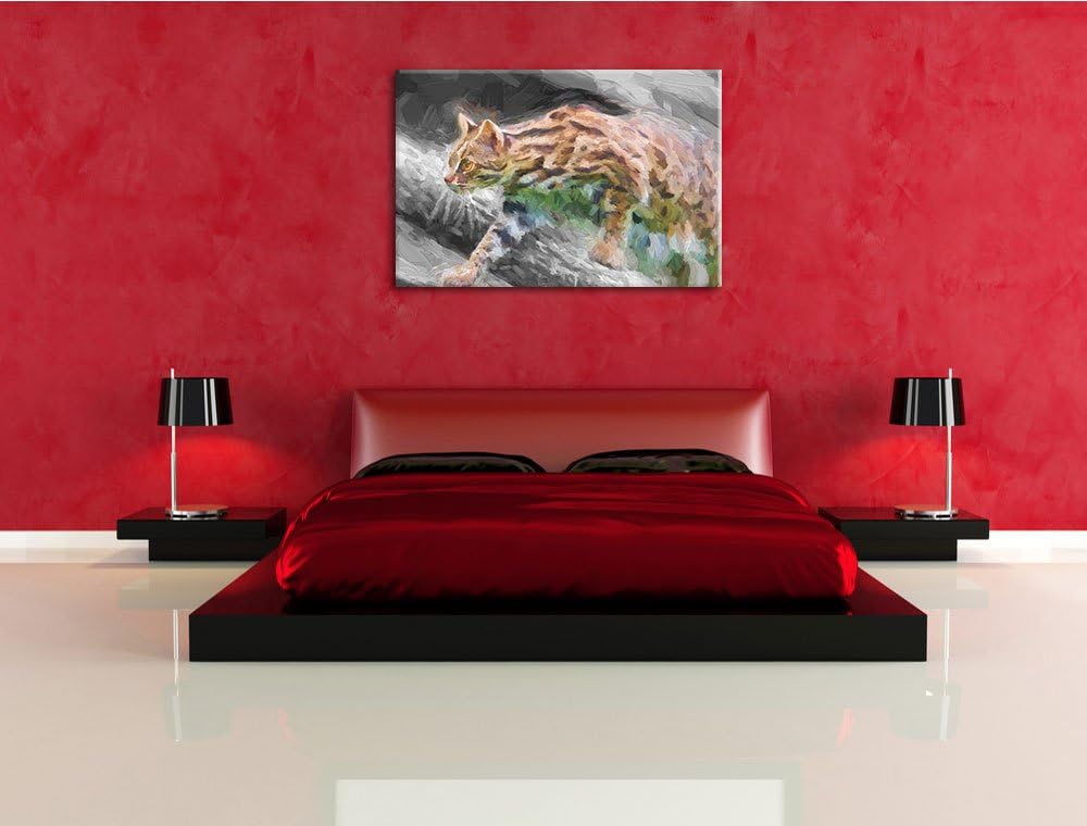 stolzierende kleine Marmorkatze schwarz/weiss Deluxe Format: 100x70 cm auf Leinwand, XXL riesige Bil