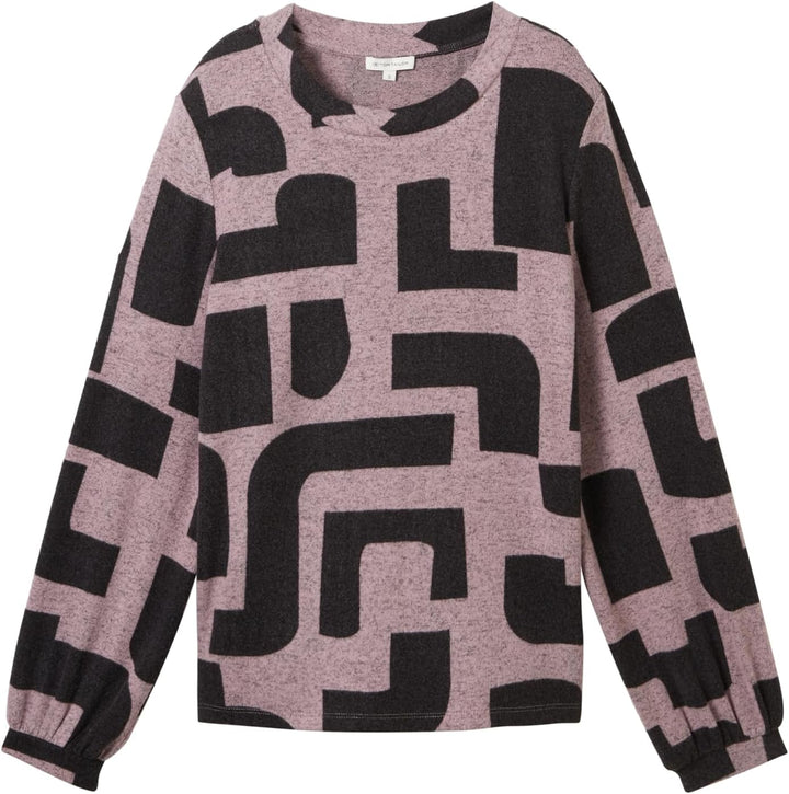 TOM TAILOR Damen Langarmshirt mit Muster S 35135 - Mauve Black Geometric Print, S 35135 - Mauve Blac