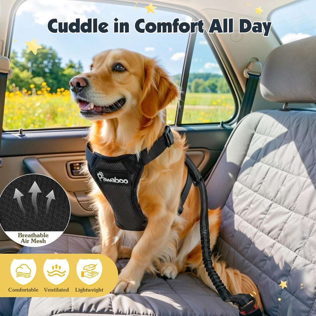 Pawaboo Hunde Sicherheitsgurt für Auto, Hundegeschirr mit Zwei Clips, Verstellbar Haustierweste und