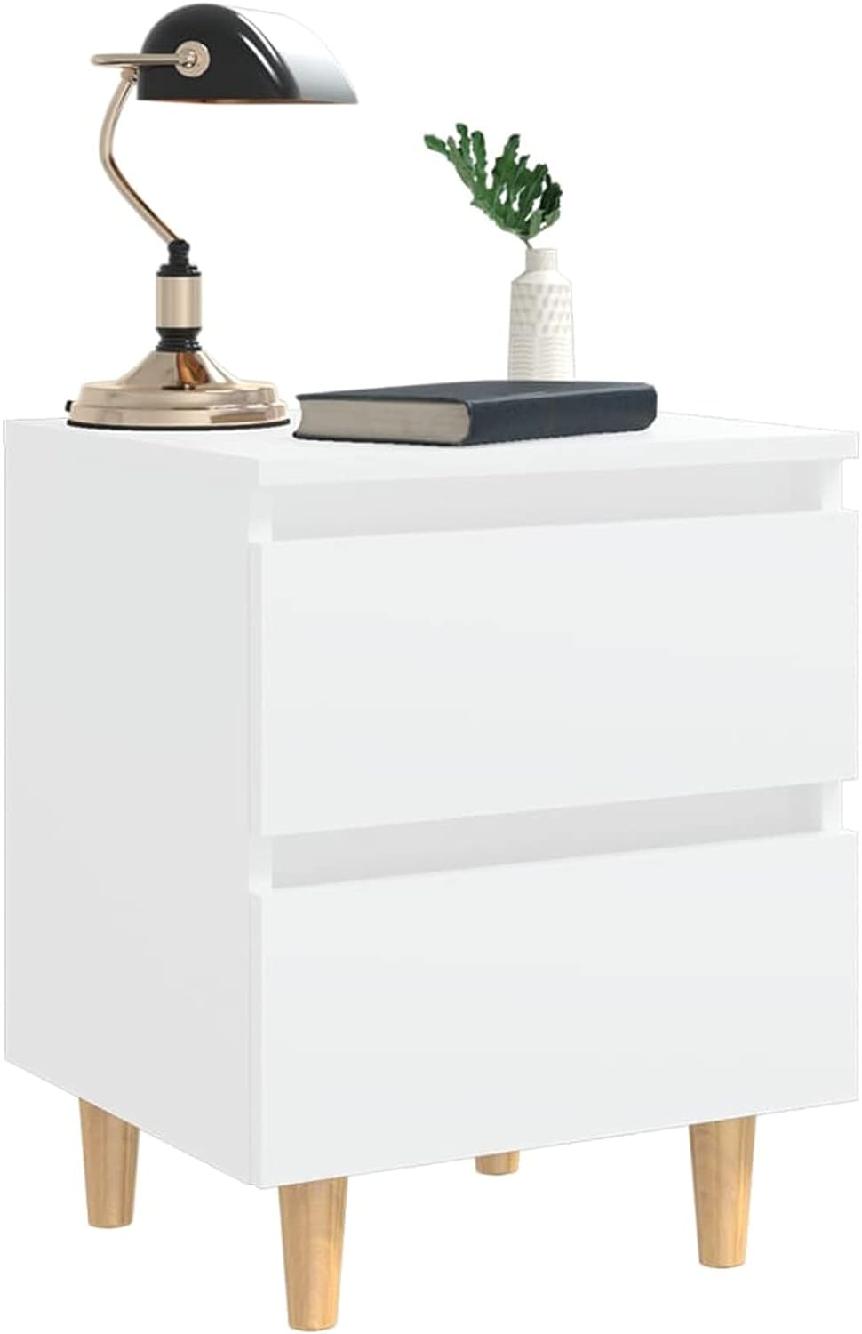 Tidyard Nachttisch mit Schubladen Nachtschrank Nachtkommode Kiefernholz-Beinen 40 x 35 x 50 cm Weiss