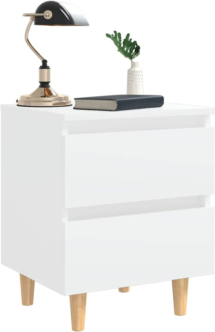 Tidyard Nachttisch mit Schubladen Nachtschrank Nachtkommode Kiefernholz-Beinen 40 x 35 x 50 cm Weiss