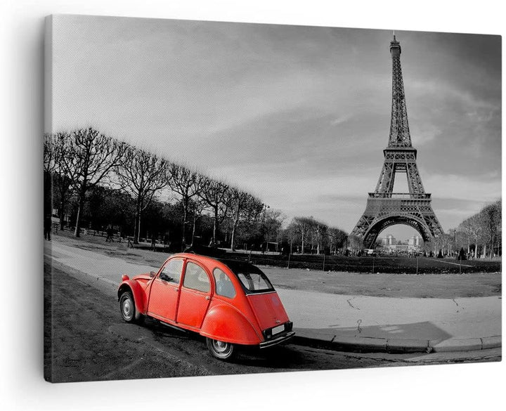 Bilder auf Leinwand Auto Eiffle Kultur Architektur Leinwandbild 70x50cm Wandbilder Dekoration Wohnzi
