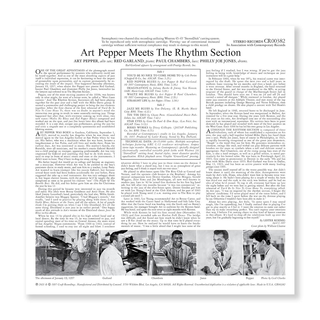 Art Pepper Meets the Rhythm Section (70th Ann.), Vinyl