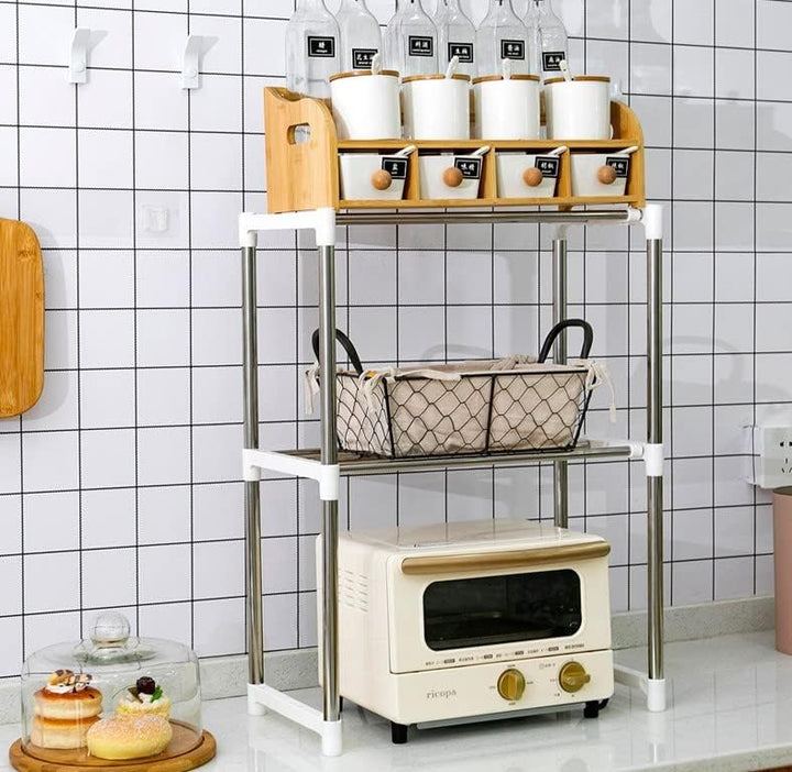 Drumm Mikrowellenregal aus Edelstahl, 2 Schichten, für Badezimmer, Küche, Mikrowelle, Aufbewahrung,