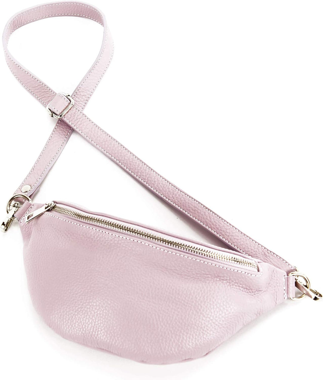 modamoda de - T211 - ital. Hüfttasche Bauchtasche Brusttasche Medium aus weichem Leder, Farbe:Fliede