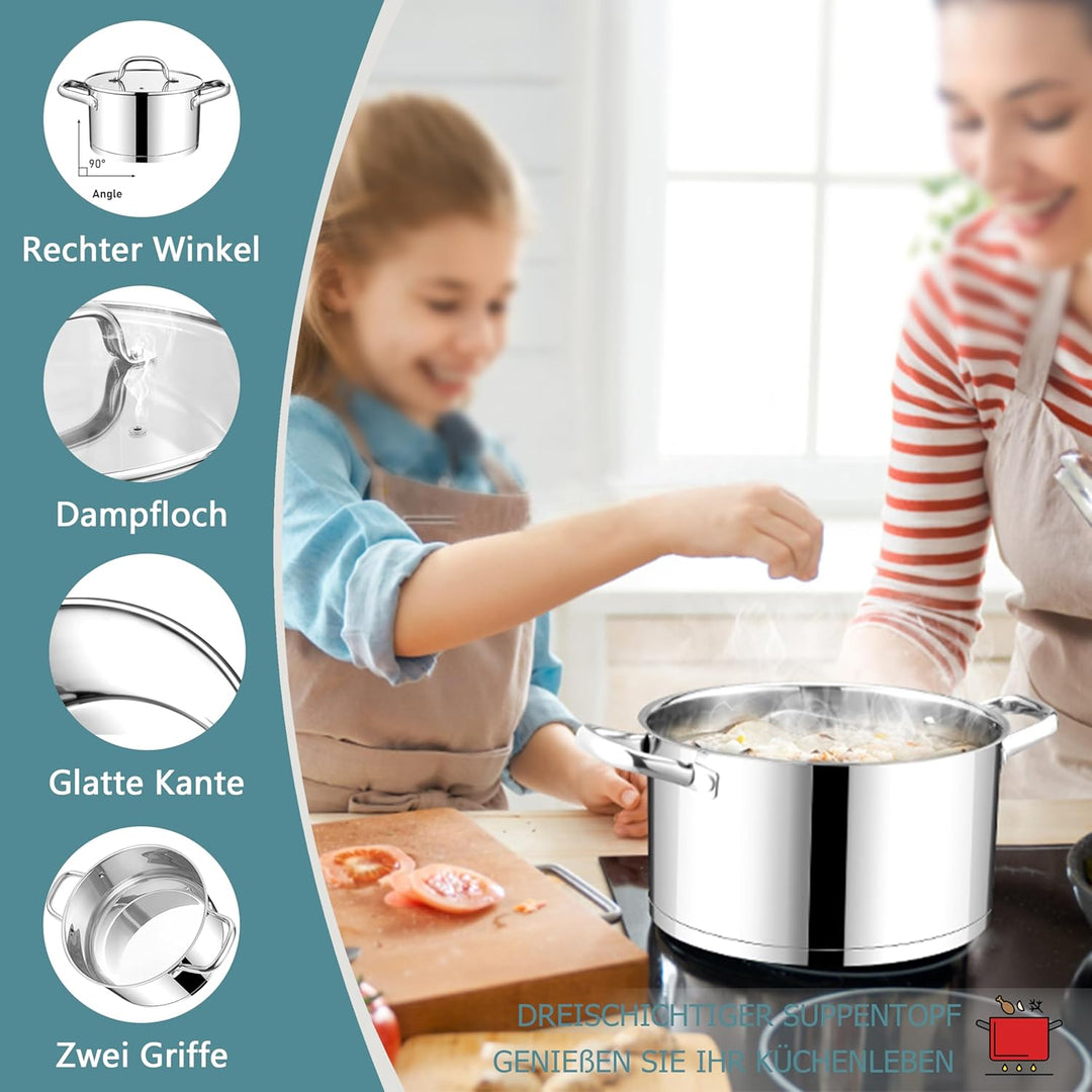 HaWare Kochtopf, 24cm Edeastahl Topf Induktion mit 3-Lagen Boden, Kochtöpfe Nudeltopf für alle Herda